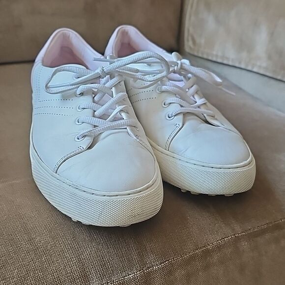 Tory Burch Sport Sneakers Pink And White Leather Upper Size 10 - Picture 4 of 6